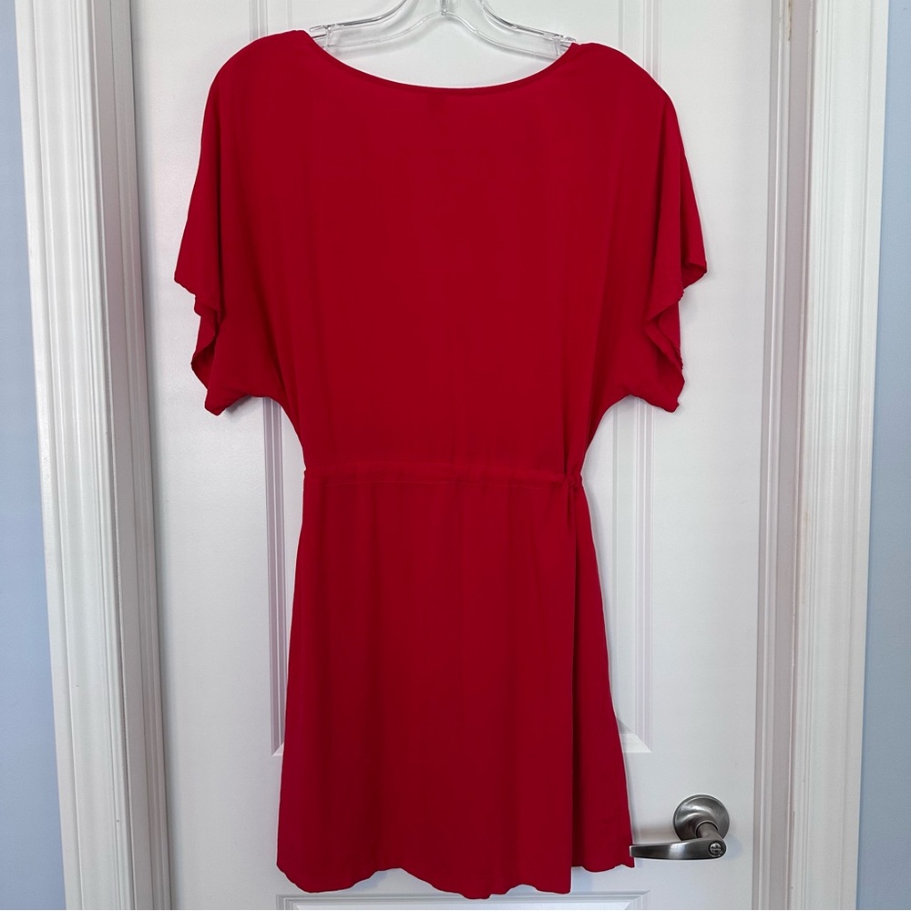 Red Dolman Short Sleeve dress or beach cover up with drawstring waist - Picture 4 of 12